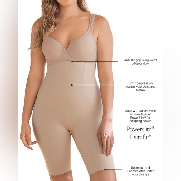 Leonisa Women's Extra High Waisted Firm Shaper Shorts Beige Shapewear Bodysuit - Picture 2 of 3